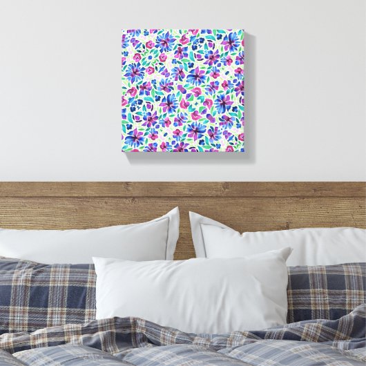 Abstract Floral Pattern - Stretted Canvas Print (Insitu (Slaapkamer))