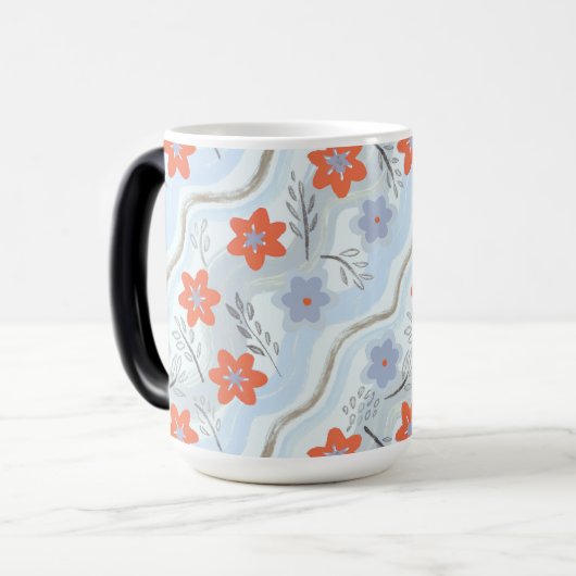Abstract Floral Retro Swirls Magische Mok (Voorkant links)