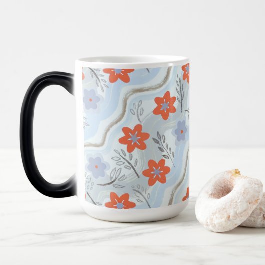 Abstract Floral Retro Swirls Magische Mok (Met donut)