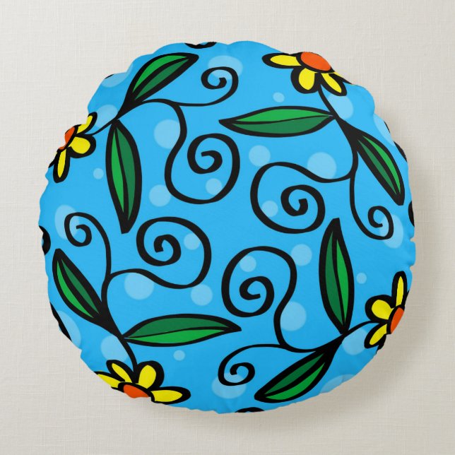 Abstract Floral Sierkussen Rond Kussen (Voorkant)