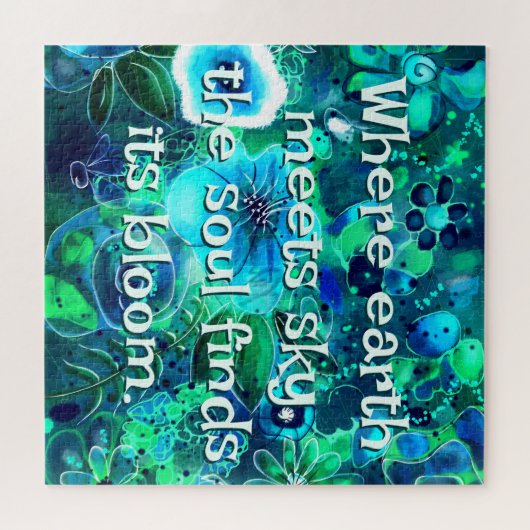 Abstract Floral Teal Blue Green Personalized Legpuzzel (Horizontaal)