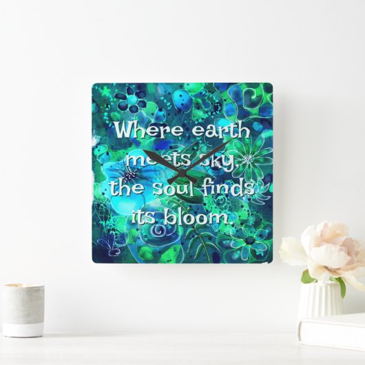 Abstract Floral Teal Blue Green Personalized Vierkante Klok (Huis)