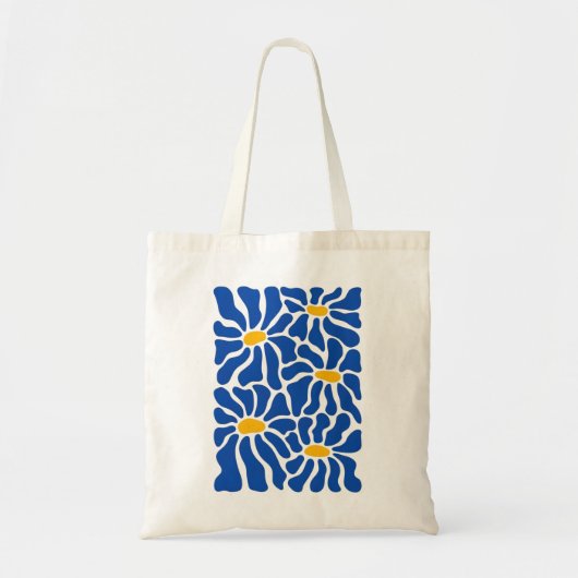 Abstract Floral Tote Bag | Blue Retro Art (Voorkant)