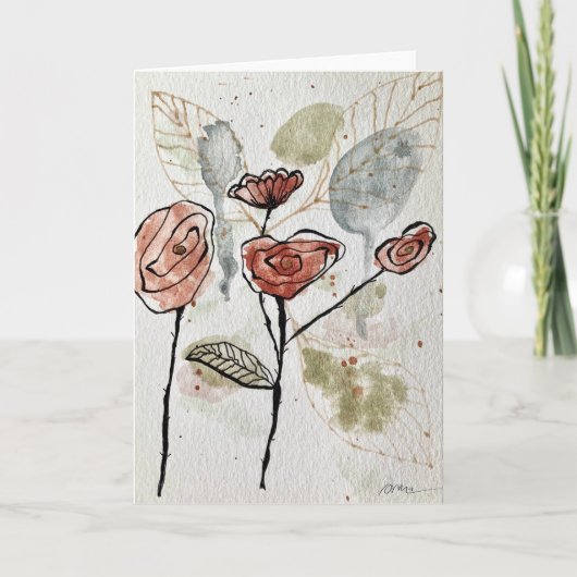 Abstract Floral Watercolordoodle Card Kaart (Voorkant)