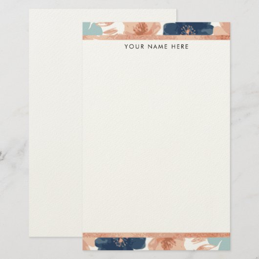Abstract Floral with Rose Gold Border Briefpapier (Voorkant / Achterkant)