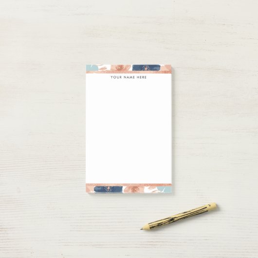 Abstract Floral with Rose Gold Border Post-it® Notes (Op bureau)