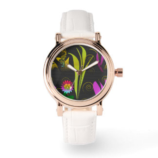 Abstract Floral with Spirals 1 Horloge