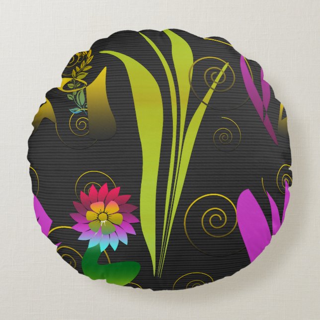 Abstract Floral with Spirals 1 Rond Kussen (Voorkant)