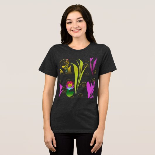 Abstract Floral with Spirals 1 Tri-Blend Shirt (Voorkant volledig)