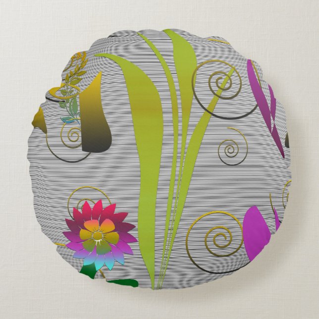 Abstract Floral with Spirals 2 Rond Kussen (Voorkant)