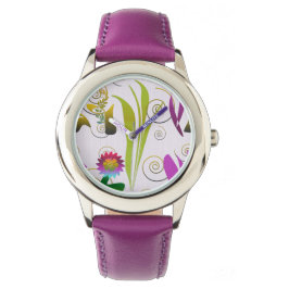 Abstract Floral with Spirals 6 Horloge