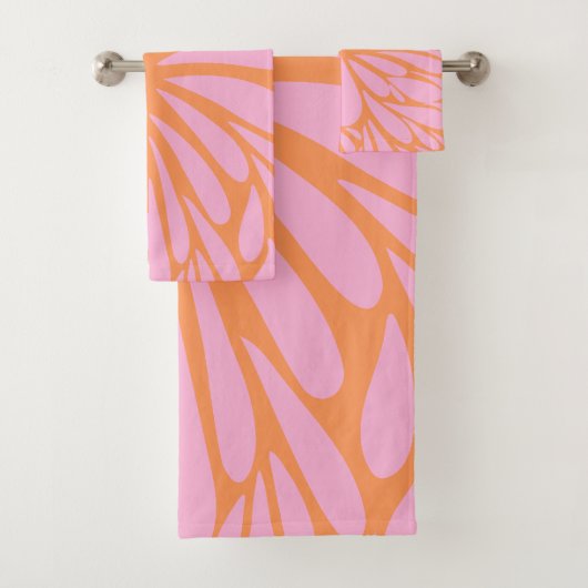 Abstract floreel barstpatroon pastel oranje & roze bad handdoek (Insitu)