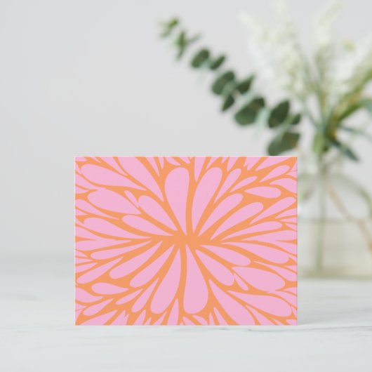 Abstract floreel barstpatroon pastel oranje & roze briefkaart (Staand voorkant)