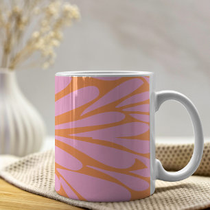 Abstract floreel barstpatroon pastel oranje & roze koffiemok