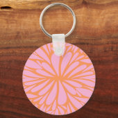 Abstract floreel barstpatroon pastel oranje & roze sleutelhanger (Voorkant)