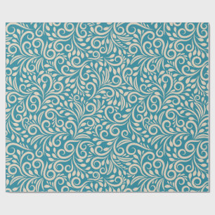 Abstract floreel donker cyaanpatroon cadeaupapier