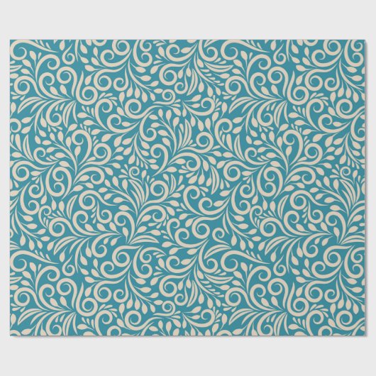 Abstract floreel donker cyaanpatroon cadeaupapier (Vlak)