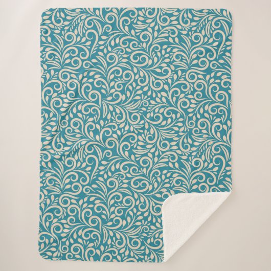 Abstract floreel donker cyaanpatroon sherpa deken (Voorkant)