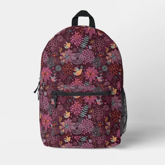 Abstract floreel patroon met vogels bedrukte rugzak (Voorkant)
