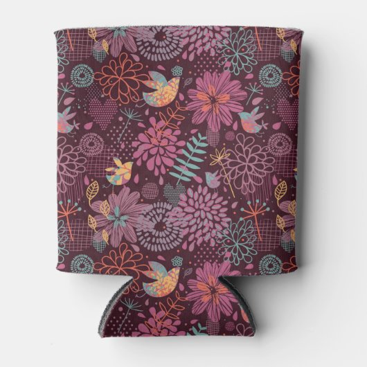 Abstract floreel patroon met vogels blikjeskoeler (Voorkant)