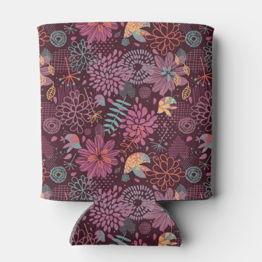 Abstract floreel patroon met vogels blikjeskoeler (Achterkant)