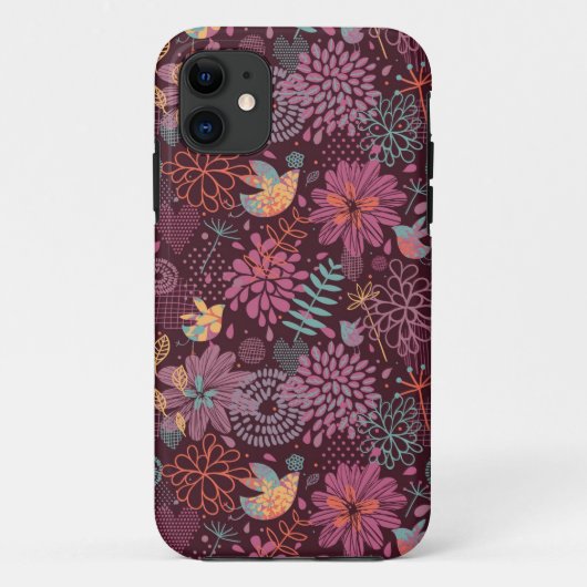 Abstract floreel patroon met vogels Case-Mate iPhone case (Achterkant)