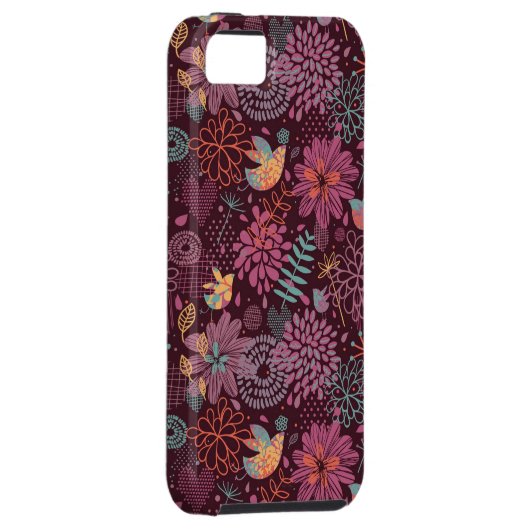 Abstract floreel patroon met vogels Case-Mate iPhone case (Back/Rechts)