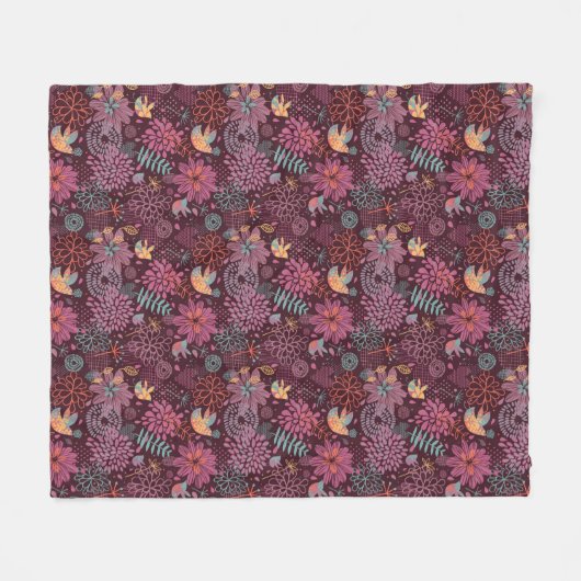 Abstract floreel patroon met vogels fleece deken (Voorkant (Horizontaal))