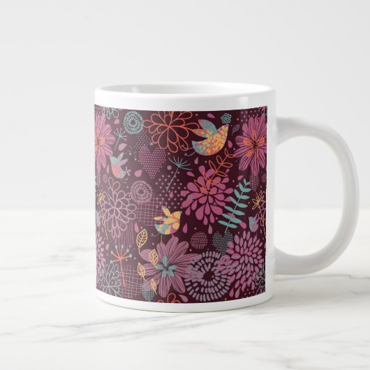 Abstract floreel patroon met vogels grote koffiekop (Rechts)
