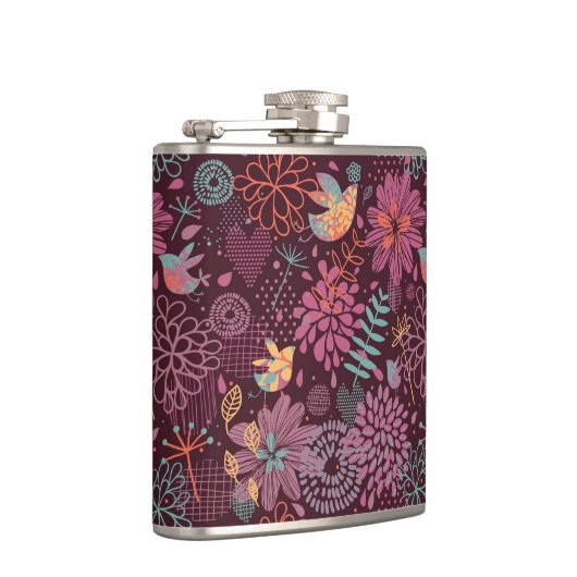 Abstract floreel patroon met vogels heupfles (Rechts)