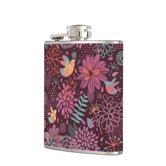 Abstract floreel patroon met vogels heupfles (Links)