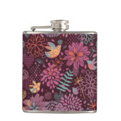 Abstract floreel patroon met vogels heupfles (Voorkant)
