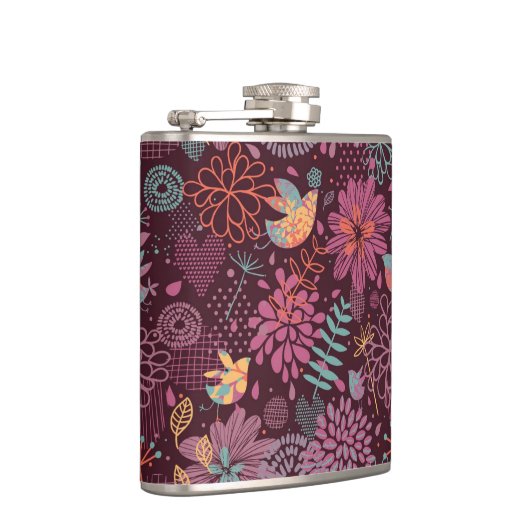 Abstract floreel patroon met vogels heupfles (Rechts)