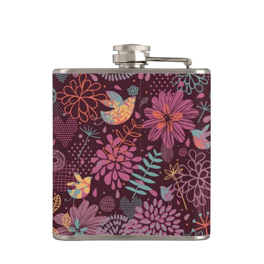 Abstract floreel patroon met vogels heupfles (Achterkant)