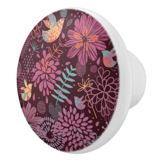 Abstract floreel patroon met vogels keramische knop (Rechts)