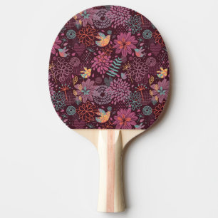 Abstract floreel patroon met vogels tafeltennisbatje