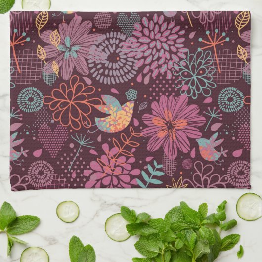 Abstract floreel patroon met vogels theedoek (Gevouwen)