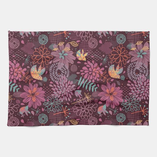 Abstract floreel patroon met vogels theedoek (Horizontaal)