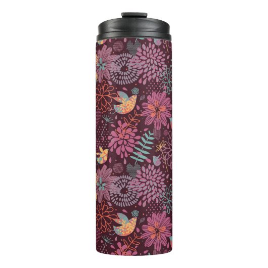 Abstract floreel patroon met vogels thermosbeker (Voorkant)