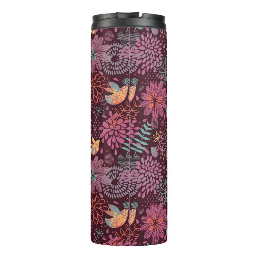 Abstract floreel patroon met vogels thermosbeker (Achterkant)