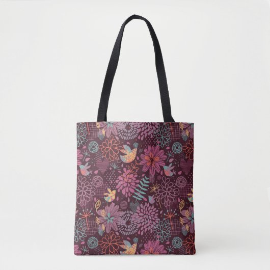 Abstract floreel patroon met vogels tote bag (Voorkant)