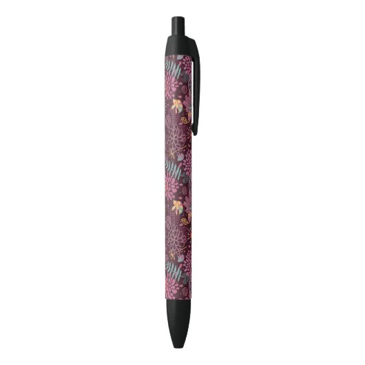 Abstract floreel patroon met vogels zwarte inkt pen (Achterkant (Verticaal))