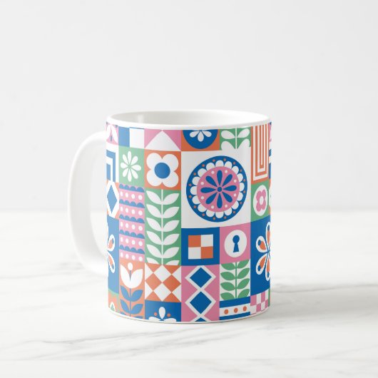 Abstract  floreel patroon. Scandinavisch en Koffiemok (Voorkant links)