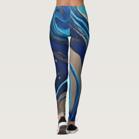 Abstract-Flow Art-Blue en Gold- Leggings (Achterkant)