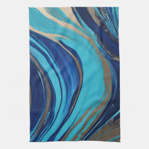 Abstract-Flow Art-Blue en Gold- Theedoek
