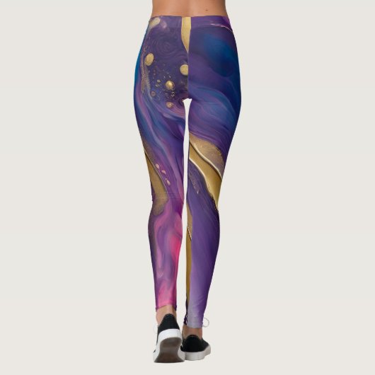 Abstract-Flow Art-Blue Paarse Roze en Goud- Leggings (Achterkant)
