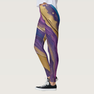 Abstract-Flow Art-Blue Paarse Roze en Goud- Leggings