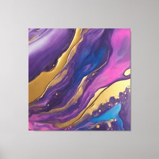 Abstract-Flow Art-Blue Roze Paarse en Gold- Canvas Afdruk (Voorkant)