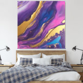 Abstract-Flow Art-Blue Roze Paarse en Gold- Canvas Afdruk (Insitu (Slaapkamer))
