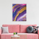 Abstract-Flow Art-Blue Roze Paarse en Gold- Canvas Afdruk (Insitu (Woonkamer))